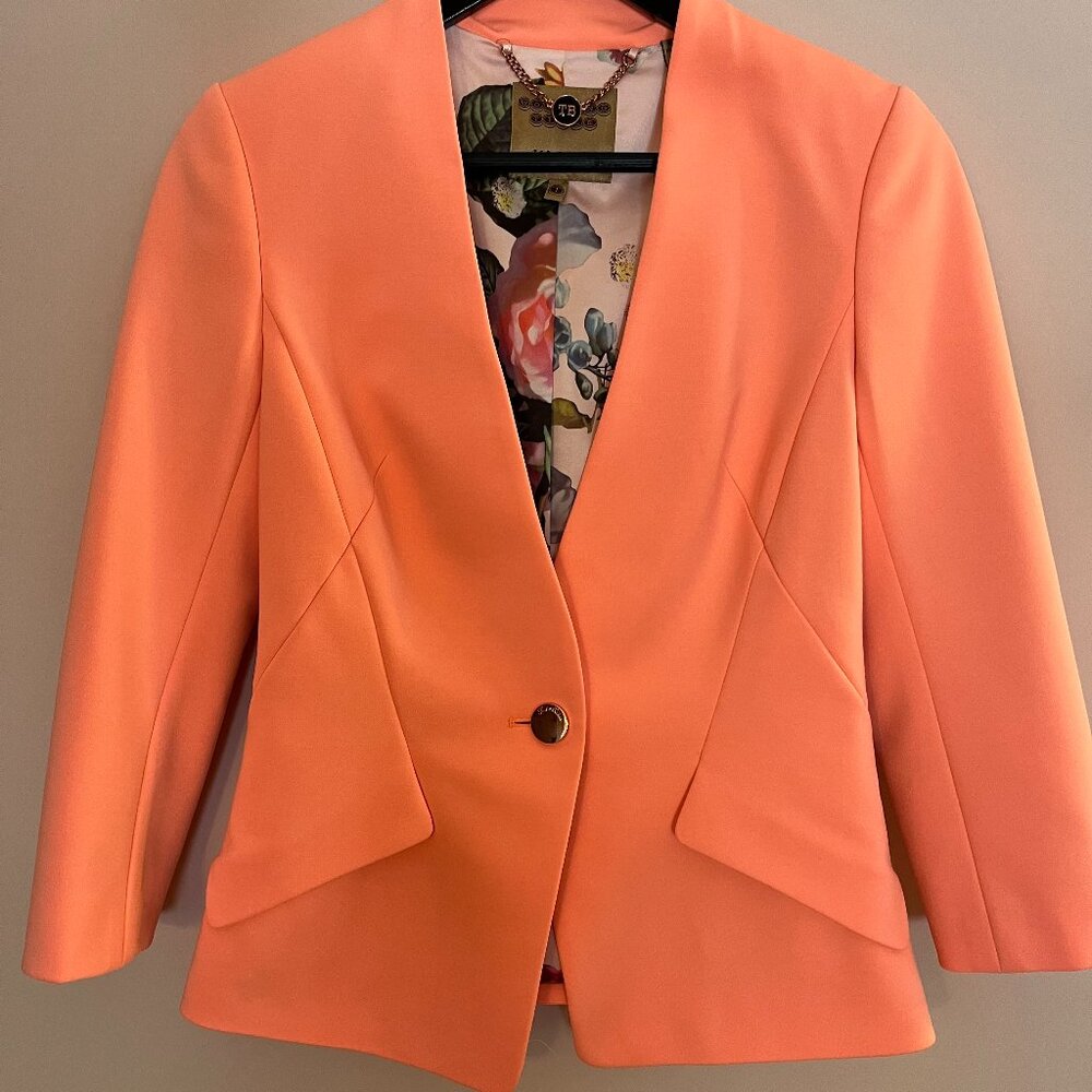 Ted Baker Working Title Women's Light Coral Colored Blazer Floral Lined | Sz 1